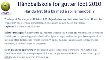 Oppstart Håndball for gutter født 2010